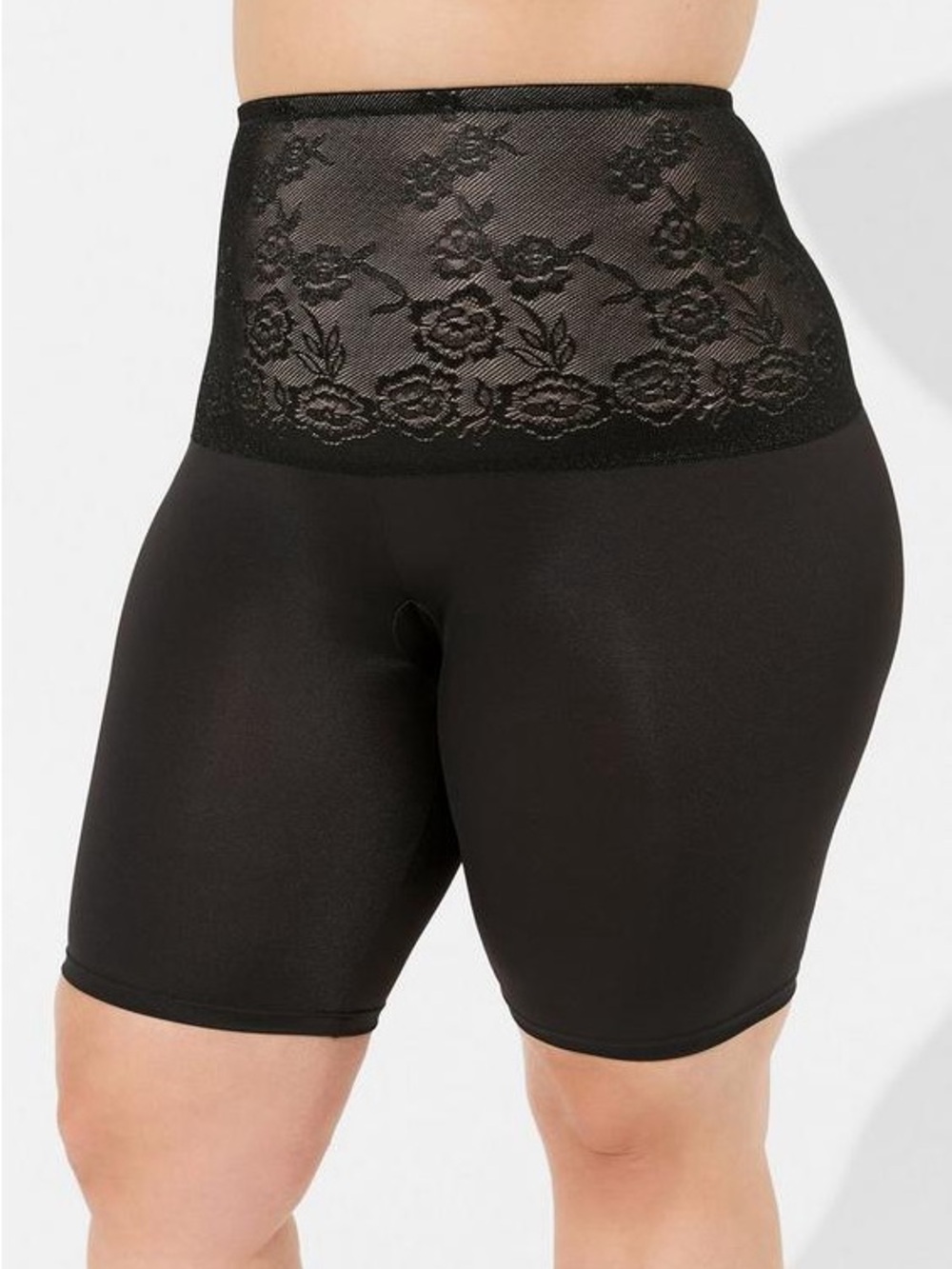 Torrid 1X black microfiber 360 smoothing High-Waist Lace Shaping Shorts NWT